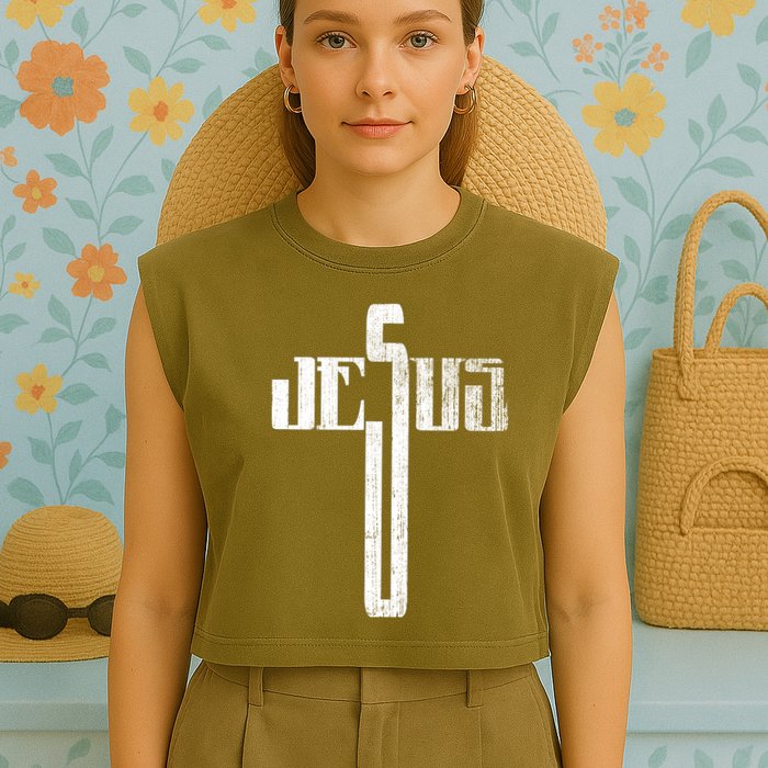 Distressed Jesus Cross Christian Religious Tee Garment-Dyed Women's Muscle Tee
