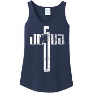 Distressed Jesus Cross Christian Religious Tee Ladies Essential Tank