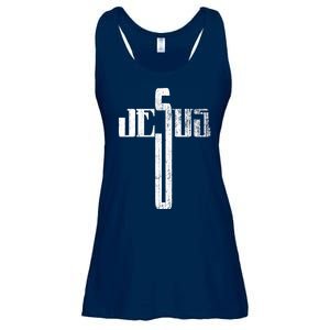 Distressed Jesus Cross Christian Religious Tee Ladies Essential Flowy Tank