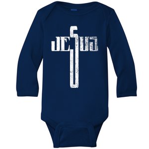 Distressed Jesus Cross Christian Religious Tee Baby Long Sleeve Bodysuit