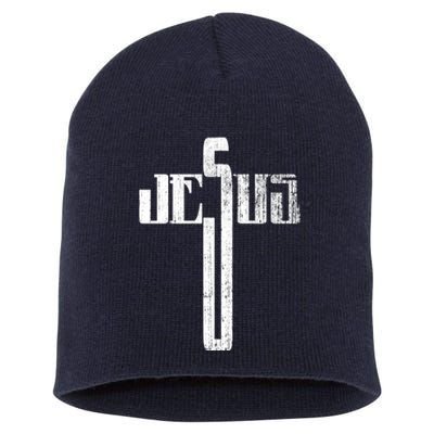 Distressed Jesus Cross Christian Religious Tee Short Acrylic Beanie