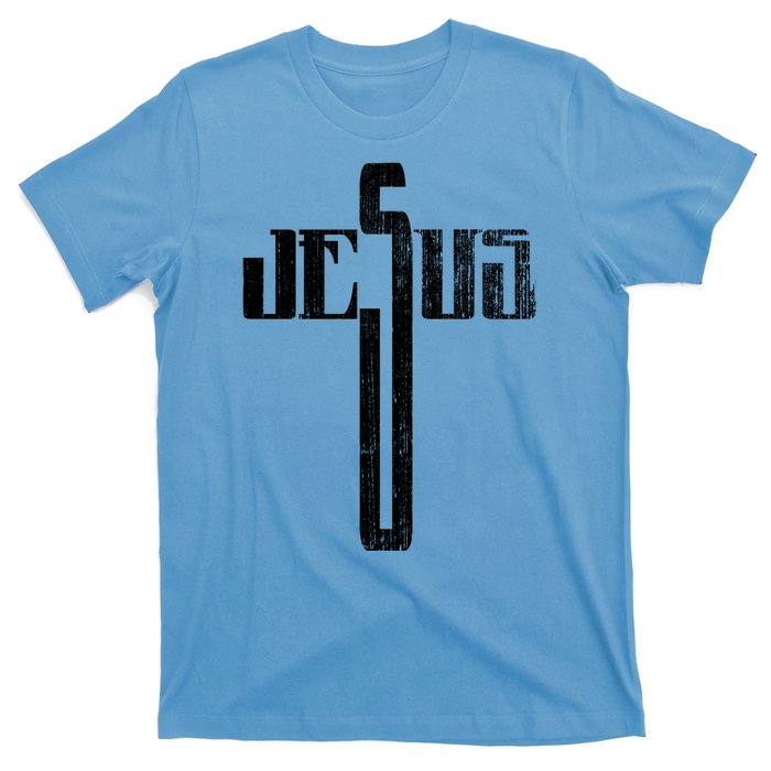 Distressed Jesus Cross Christian Religious Tee T-Shirt