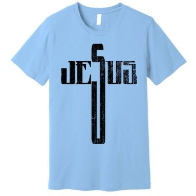 Distressed Jesus Cross Christian Religious Tee Premium T-Shirt