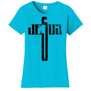 Distressed Jesus Cross Christian Religious Tee Women's T-Shirt