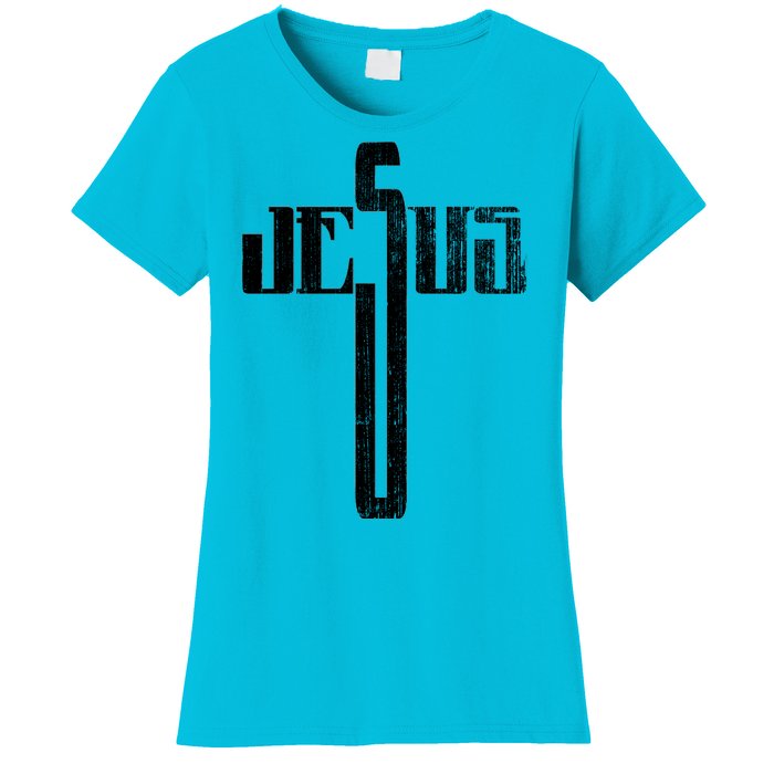 Distressed Jesus Cross Christian Religious Tee Women's T-Shirt