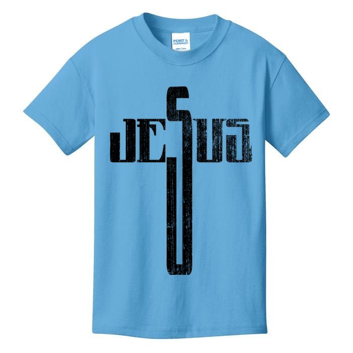 Distressed Jesus Cross Christian Religious Tee Kids T-Shirt