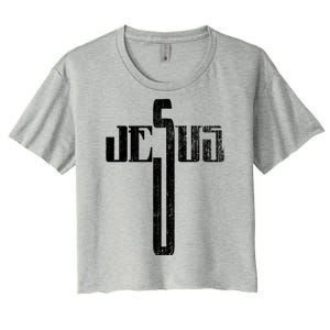 Distressed Jesus Cross Christian Religious Tee Women's Crop Top Tee