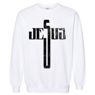 Distressed Jesus Cross Christian Religious Tee Garment-Dyed Sweatshirt