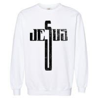 Distressed Jesus Cross Christian Religious Tee Garment-Dyed Sweatshirt