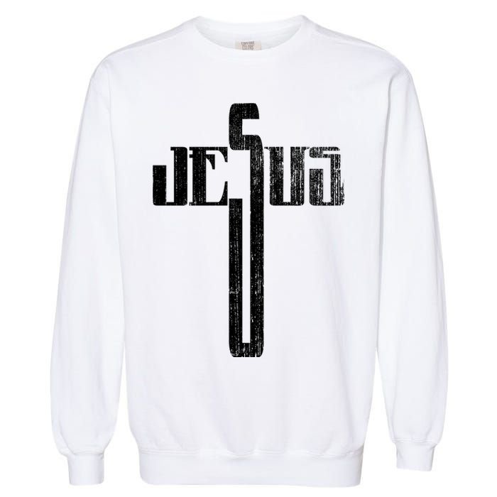 Distressed Jesus Cross Christian Religious Tee Garment-Dyed Sweatshirt