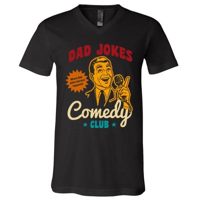 Dad Jokes Comedy Club Funny Retro V-Neck T-Shirt