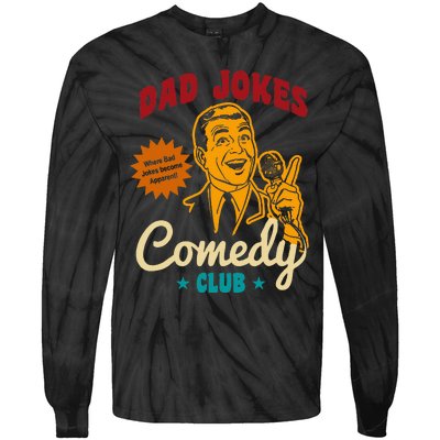 Dad Jokes Comedy Club Funny Retro Tie-Dye Long Sleeve Shirt