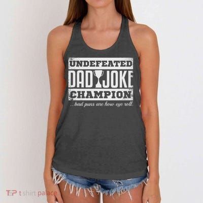 Dad Joke Champion Funny Father's Day Gift Bad Puns Women's Knotted Racerback Tank