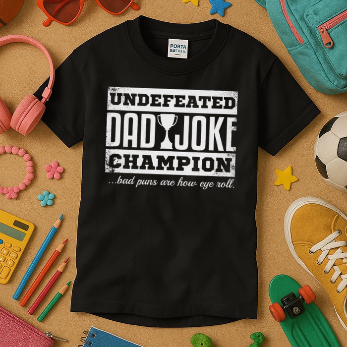 Dad Joke Champion Funny Father's Day Gift Bad Puns Kids T-Shirt