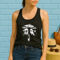 Distressed Jesus Cross Christianity Womens Tank Top