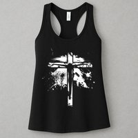 Distressed Jesus Cross Christianity Womens Tank Top