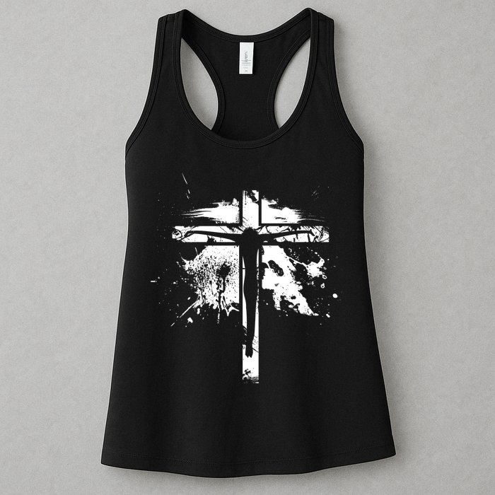 Distressed Jesus Cross Christianity Womens Tank Top