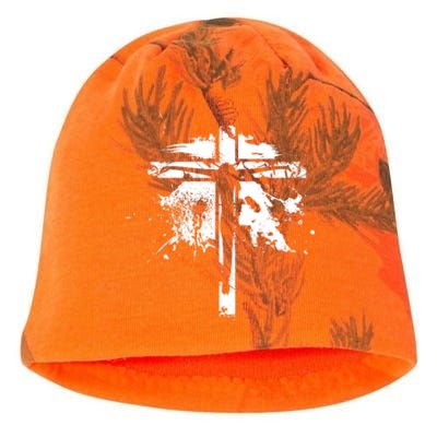 Distressed Jesus Cross Christianity Kati - Camo Knit Beanie