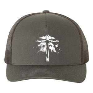 Distressed Jesus Cross Christianity Yupoong Adult 5-Panel Trucker Hat