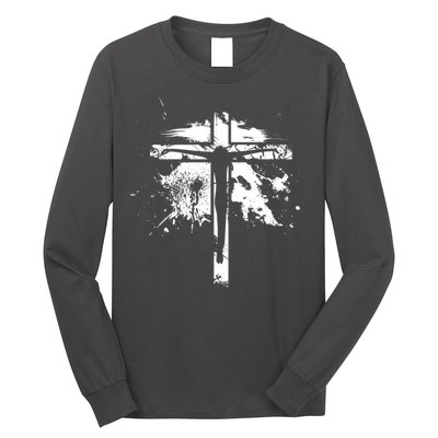 Distressed Jesus Cross Christianity Long Sleeve Shirt