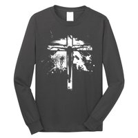 Distressed Jesus Cross Christianity Long Sleeve Shirt