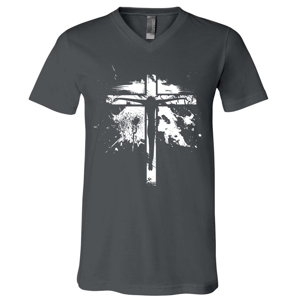 Distressed Jesus Cross Christianity V-Neck T-Shirt