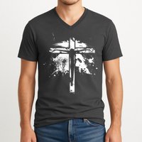 Distressed Jesus Cross Christianity V-Neck T-Shirt