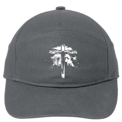 Distressed Jesus Cross Christianity 7-Panel Snapback Hat