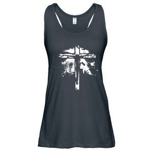 Distressed Jesus Cross Christianity Ladies Essential Flowy Tank