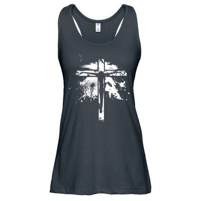 Distressed Jesus Cross Christianity Ladies Essential Flowy Tank