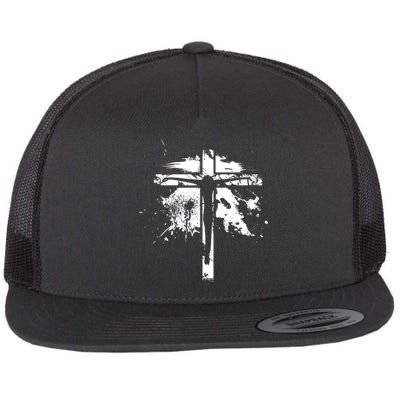 Distressed Jesus Cross Christianity Flat Bill Trucker Hat