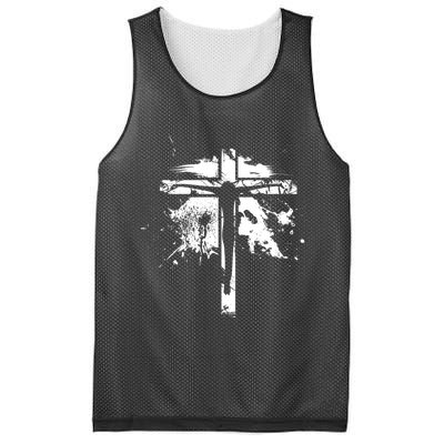 Distressed Jesus Cross Christianity Mesh Reversible Basketball Jersey Tank
