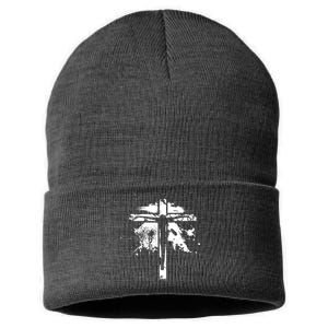 Distressed Jesus Cross Christianity Sustainable Knit Beanie