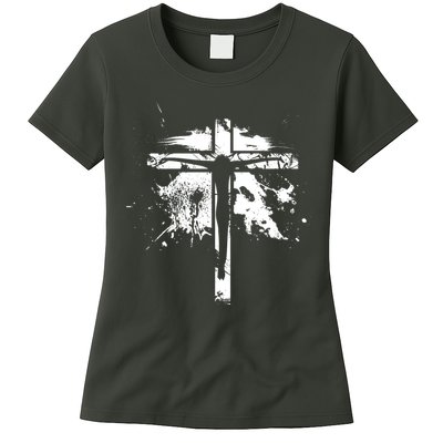 Distressed Jesus Cross Christianity Womens T-Shirt