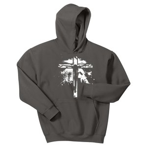 Distressed Jesus Cross Christianity Kids Hoodie