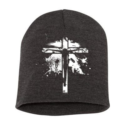 Distressed Jesus Cross Christianity Short Acrylic Beanie