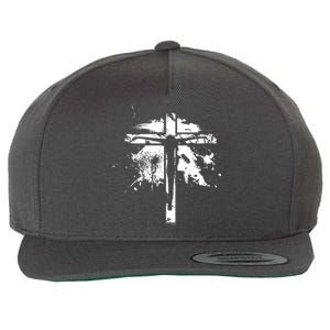 Distressed Jesus Cross Christianity Wool Snapback Cap