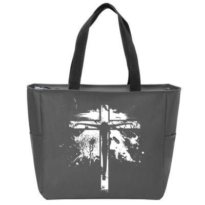 Distressed Jesus Cross Christianity Zip Tote Bag