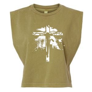 Distressed Jesus Cross Christianity Garment-Dyed Women's Muscle Tee