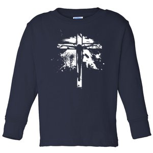 Distressed Jesus Cross Christianity Toddler Long Sleeve Shirt