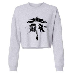 Distressed Jesus Cross Christianity Cropped Pullover Crew