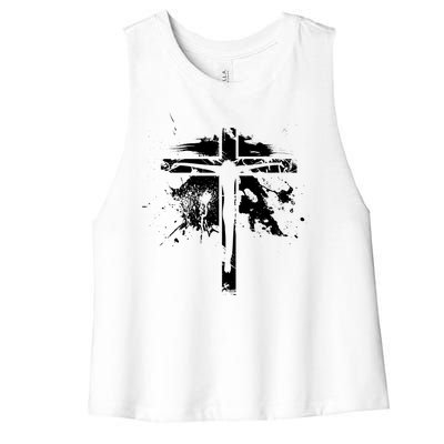 Distressed Jesus Cross Christianity Women's Racerback Cropped Tank