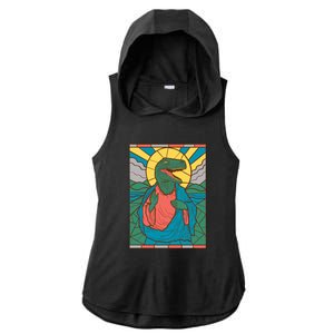 Dinosaur Jesus Ladies PosiCharge Tri-Blend Wicking Draft Hoodie Tank