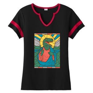 Dinosaur Jesus Ladies Halftime Notch Neck Tee