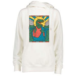 Dinosaur Jesus Womens Funnel Neck Pullover Hood