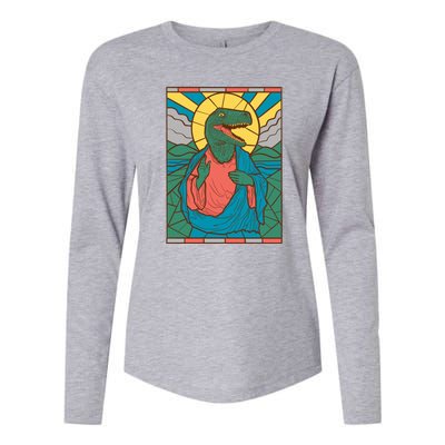 Dinosaur Jesus Womens Cotton Relaxed Long Sleeve T-Shirt