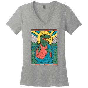 Dinosaur Jesus Women's V-Neck T-Shirt