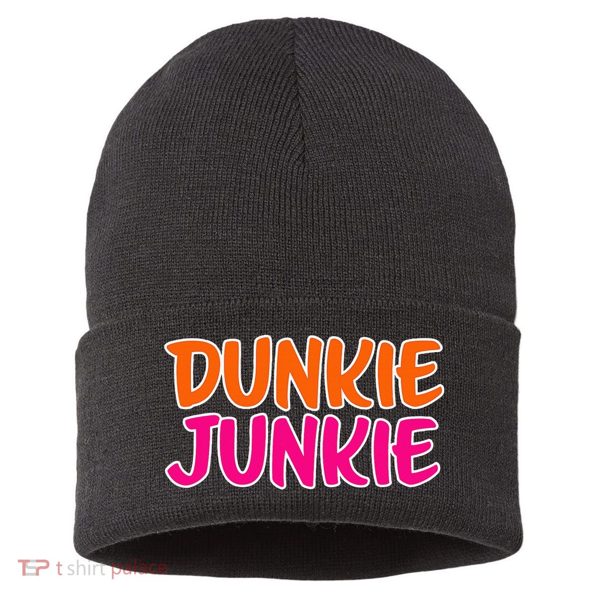 Dunkie Junkie Donut And Coffee Lover Sustainable Knit Beanie