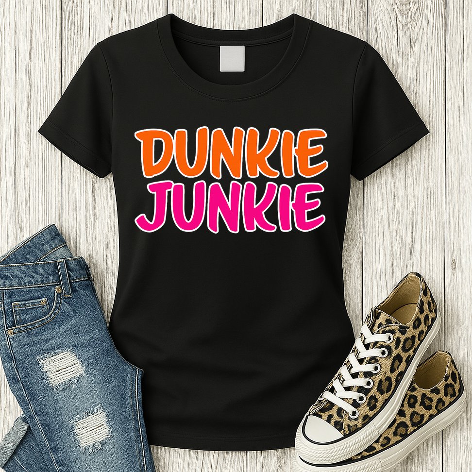 Dunkie Junkie Donut And Coffee Lover Womens T-Shirt