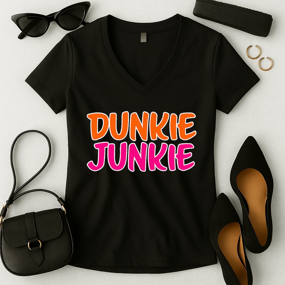 Dunkie Junkie Donut And Coffee Lover Women's V-Neck T-Shirt